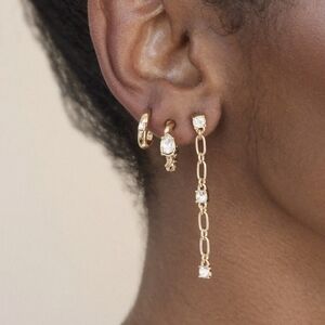 Ettika 3 Piece Set Delicate Crystal Earrings Gold-NIP